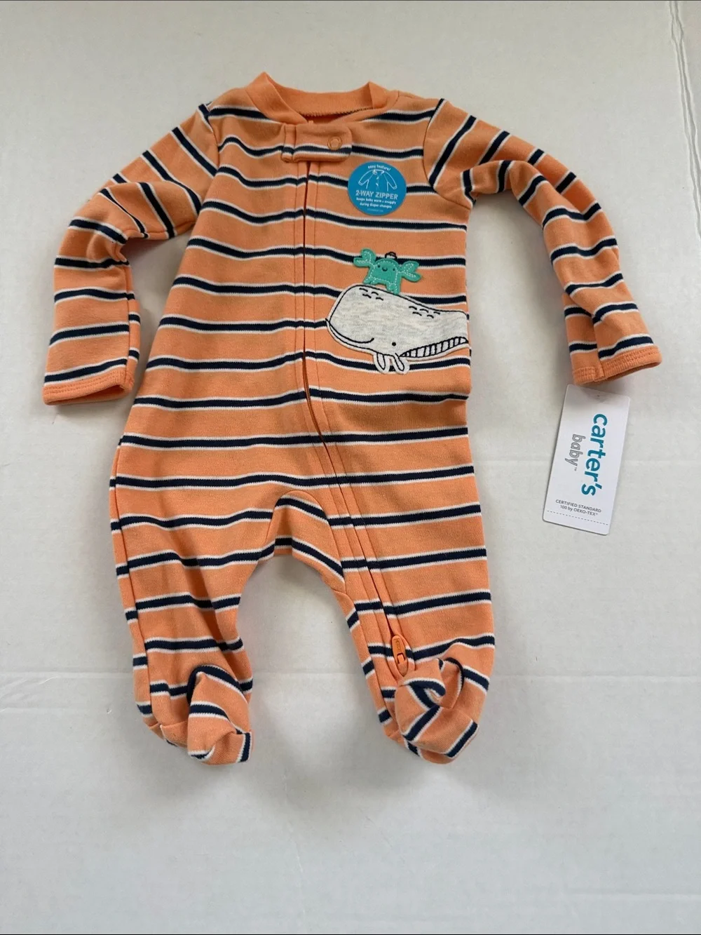Carter's Orange Striped Baby One-Piece Sleeper with Whale Appliqué